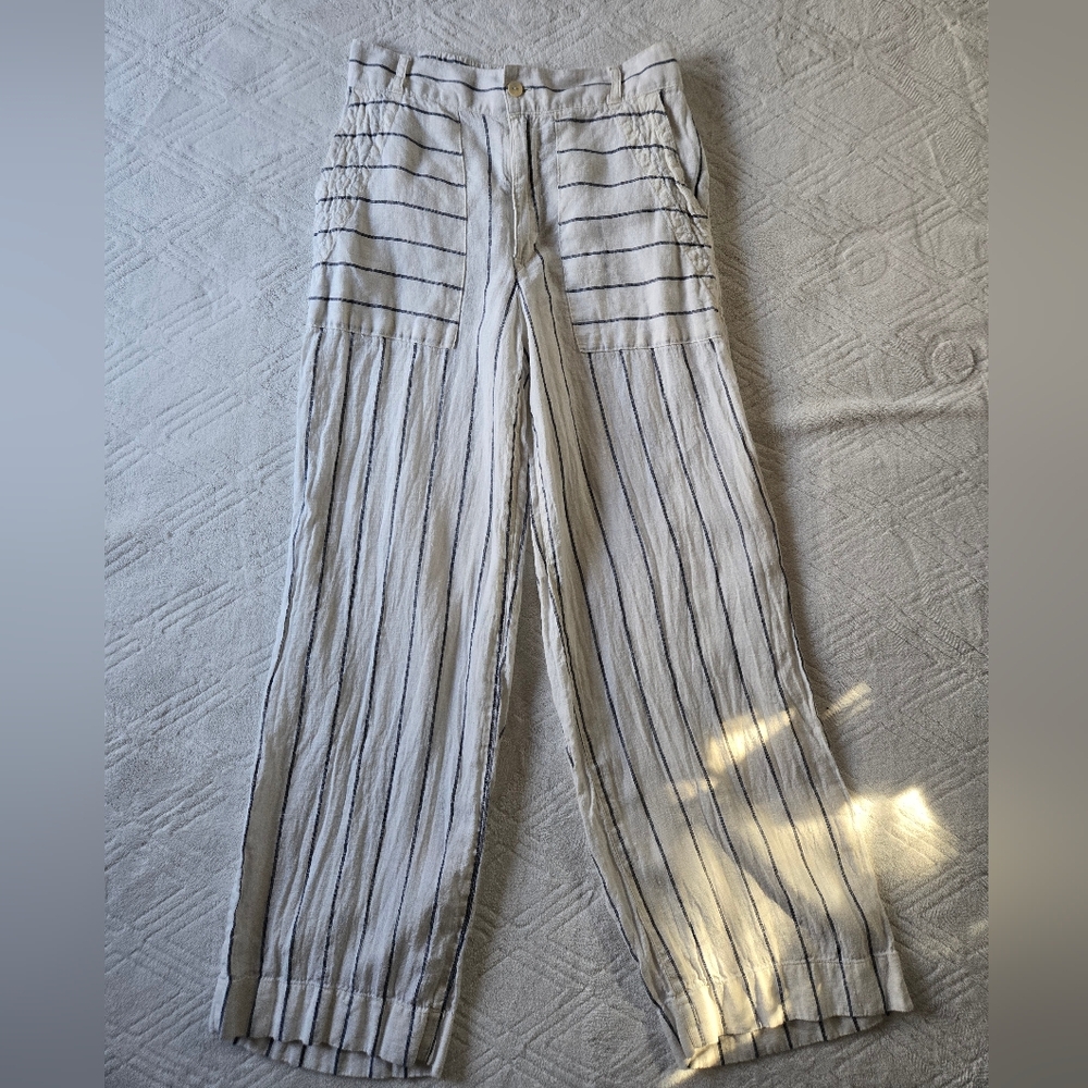 Linen Striped Cropped High Rise HALSTON Pants Sz 4